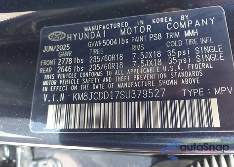 2025 Hyundai Tucson Hybrid Sel Convenience from USA, damaged, VIN KM8JCDD17SU379527